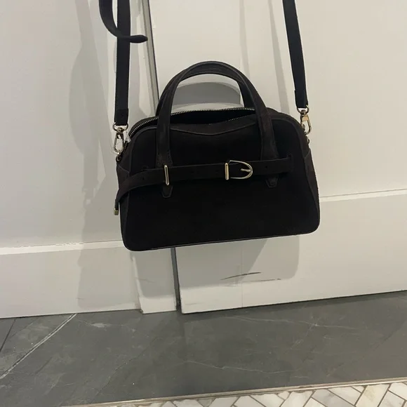 Madewell Dark Brown Suede Top-Handle Satchel with Strap - Picture 5 of 5